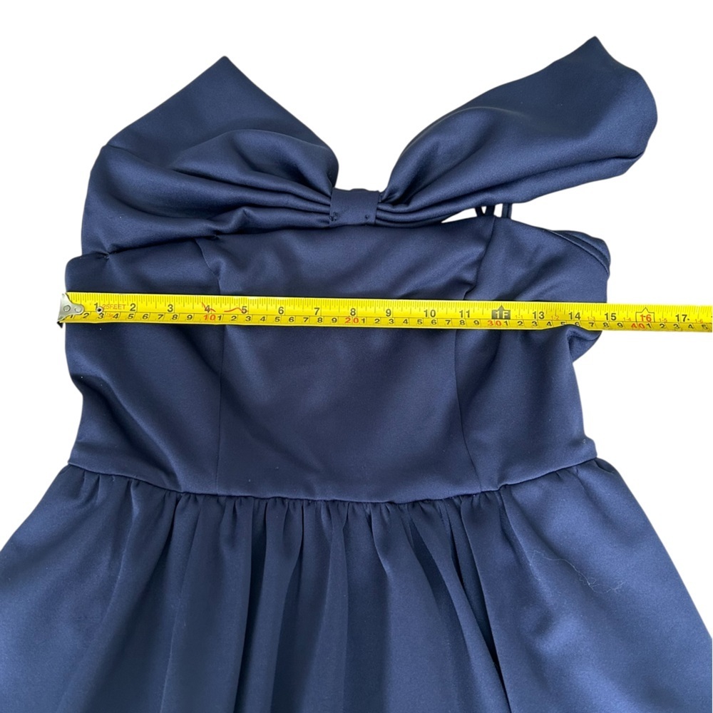 Navy long Dress with Statement asymmetrical Bow - Size Small - Picture 10 of 11